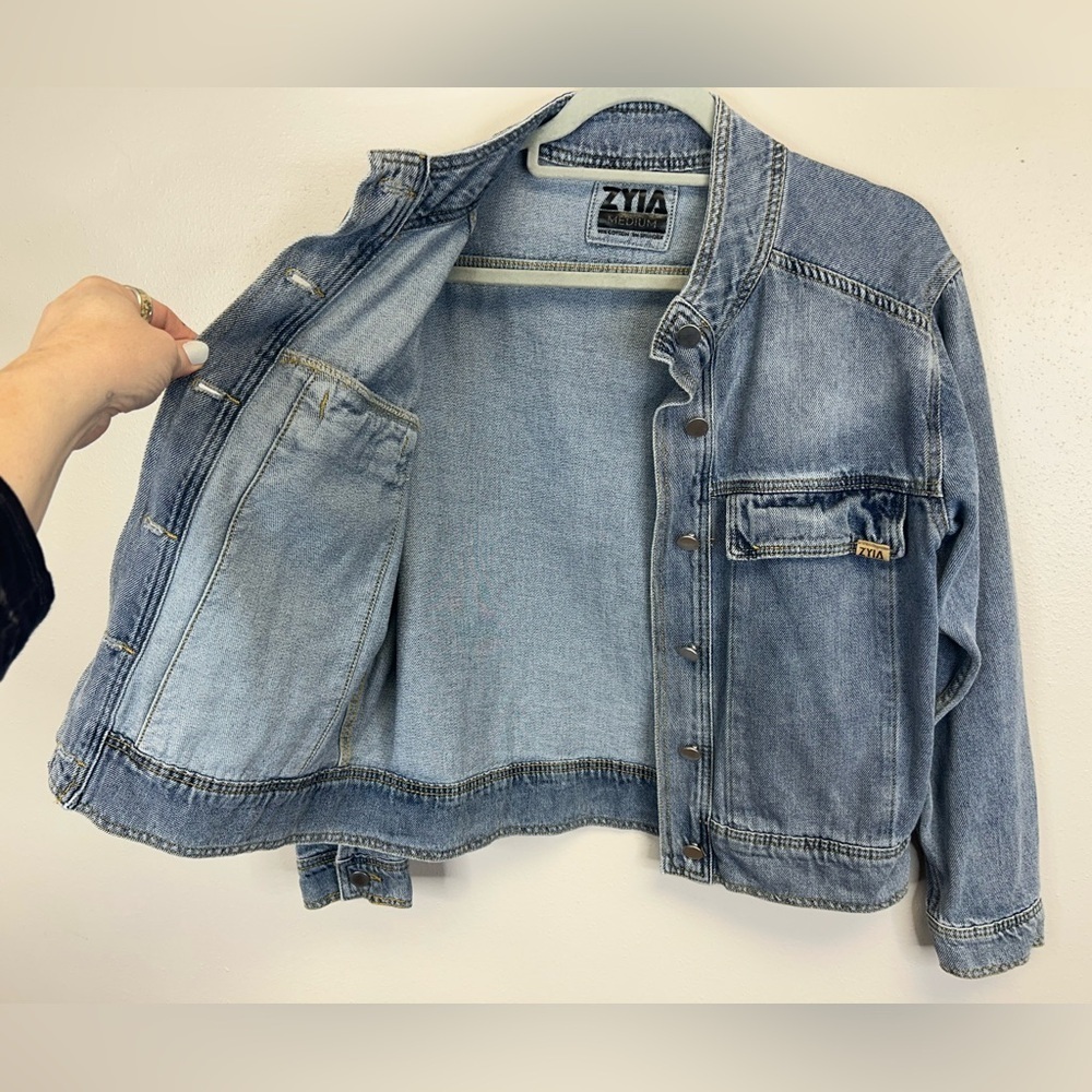 Outdoor Spring Fall Classic ZYIA M Blue Denim Jacket Cotton Athleisure Normcore - Picture 9 of 15